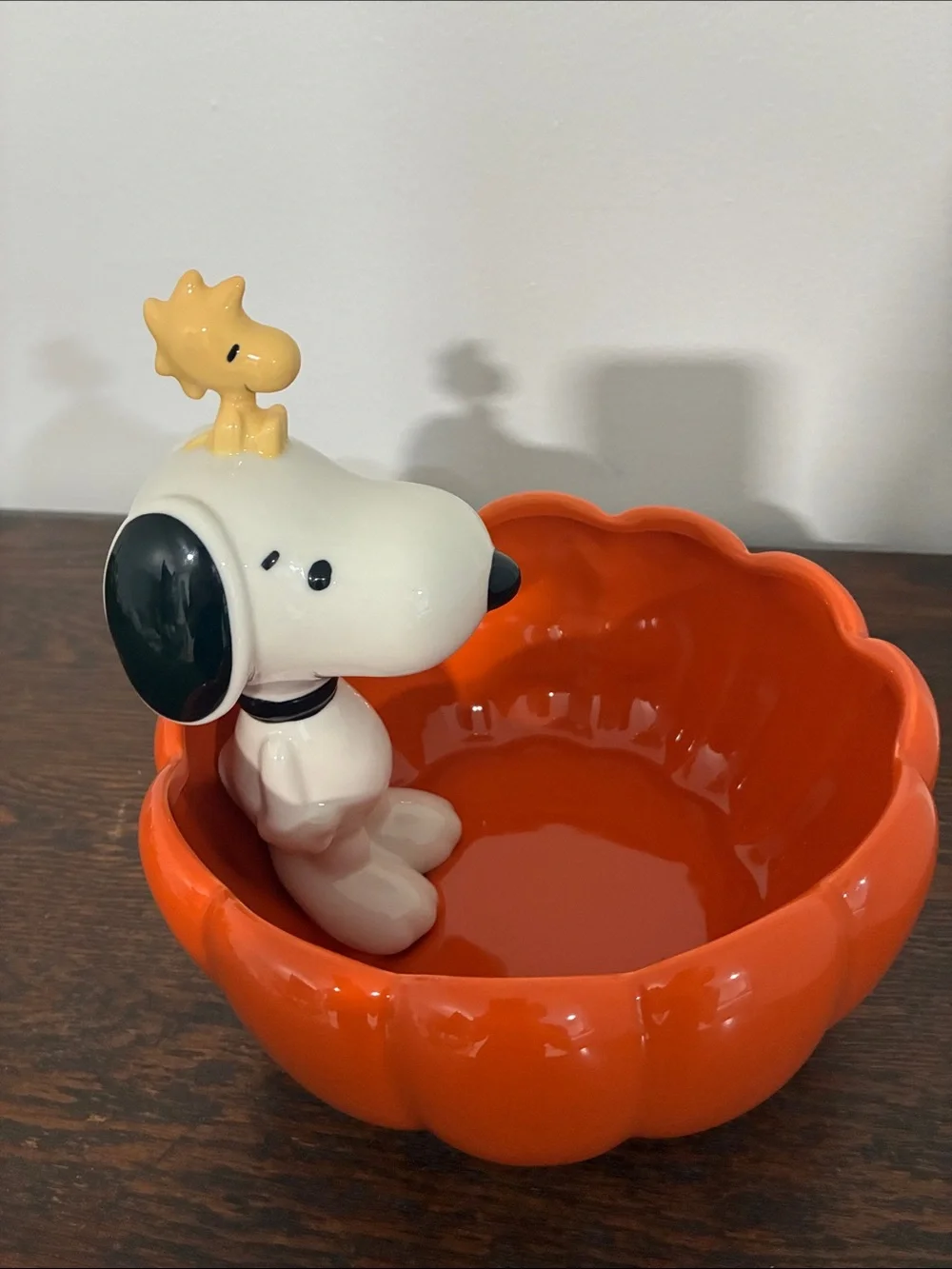 NWT- Peanuts- Snoopy & Woodstock- Large Jack-o-lantern Pumpkin Candy Bowl